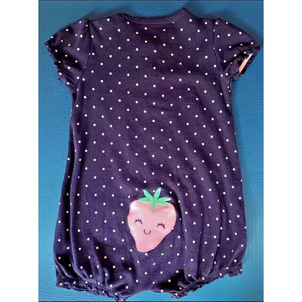 romper 24 months shorts Girls Carters navy polka dot print with strawberry Baby